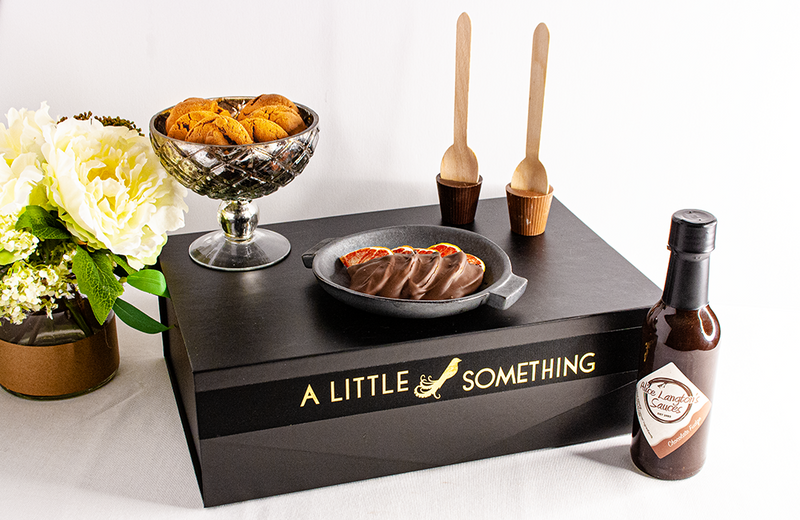 Choc Timeout - Fudge Sauce, Triple Choc Biscuits, Chocolate Spoons and Blood Orange Slices