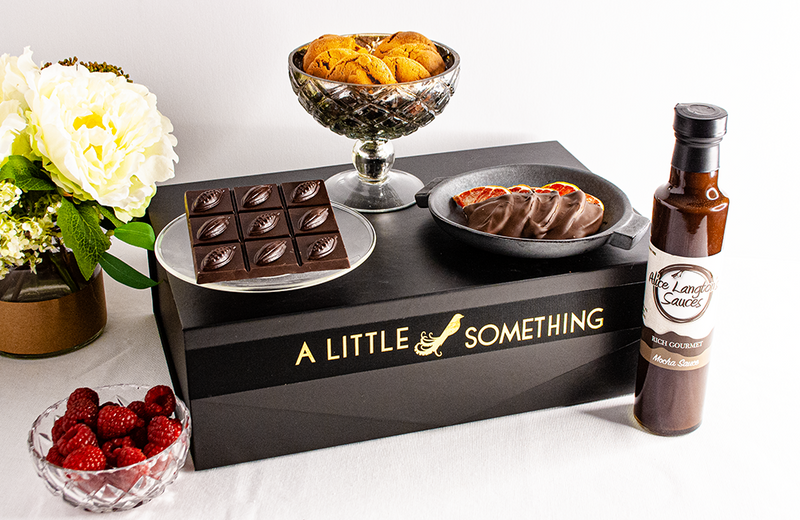 Choc Timeout - Mocha Sauce, Triple Choc Biscuits, Raspberry Dark Choc Slab and Blood Orange Slices