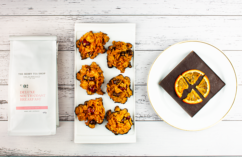 Tea Timeout - Deluxe South Coast Tea with Florentines & Orange Dark Choc Slab